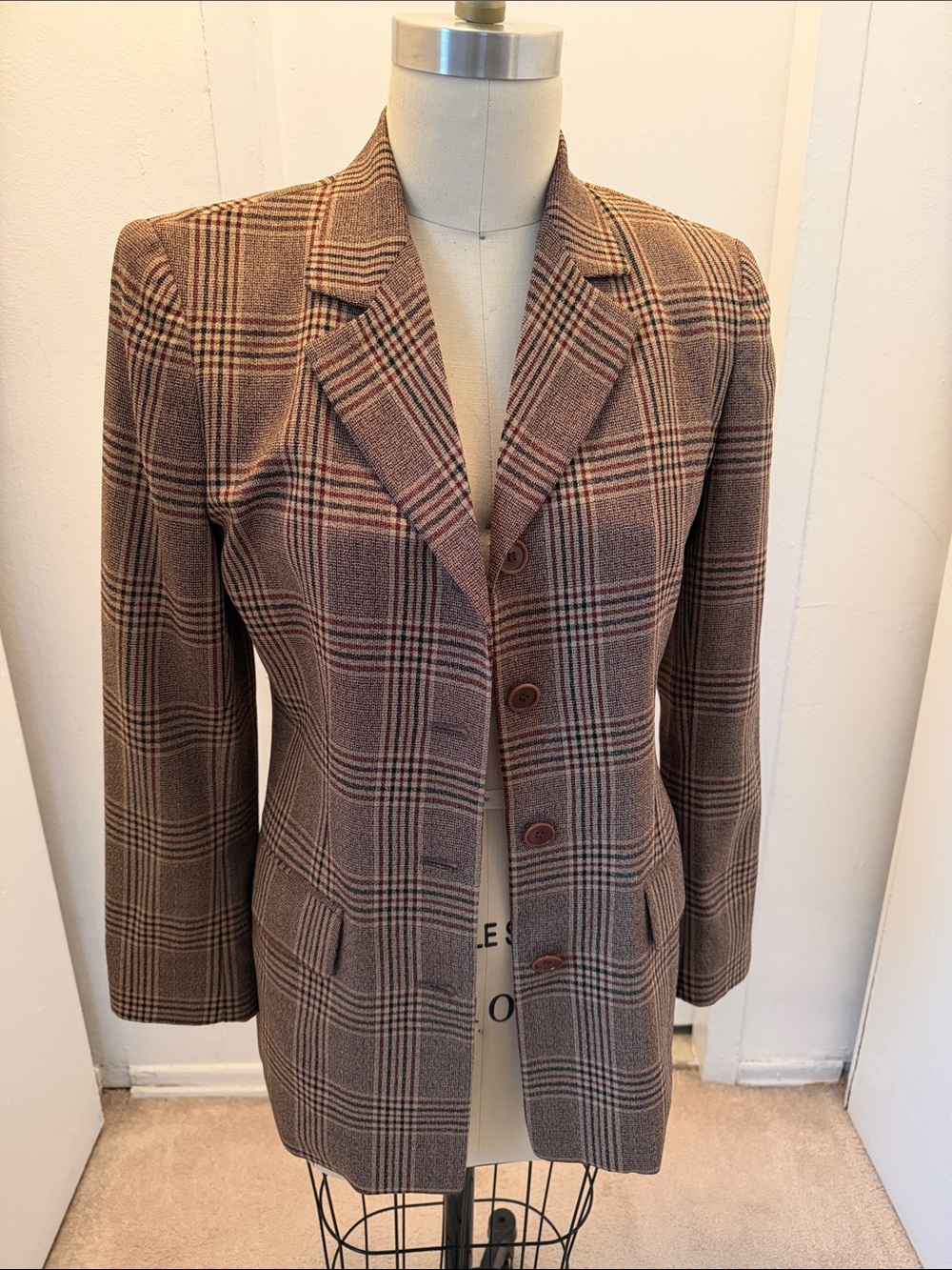Vintage 90s Anne Klein II Plaid 93% Wool Tailored Blazer - PRISTINE 🤎